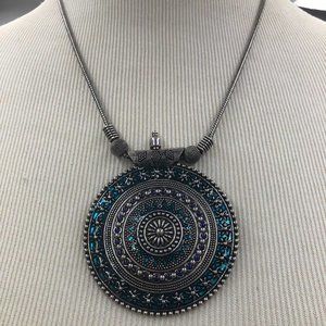 Silver Large Pendant Necklace With Chain, Silver Pendant Necklace